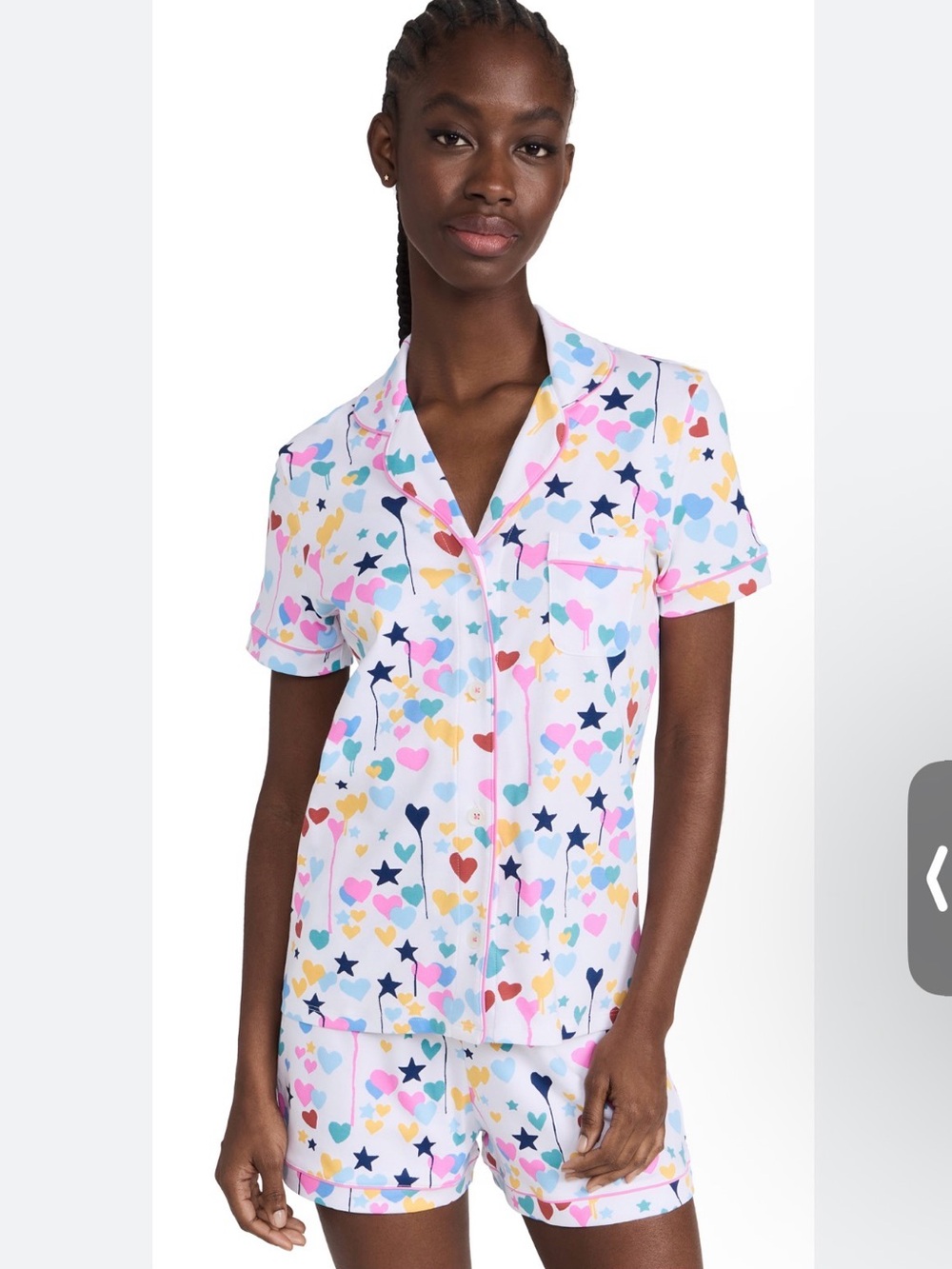 Roller Rabbit White Short-Sleeve Heart & Star Pajama Set in Pink, Blue, Yellow